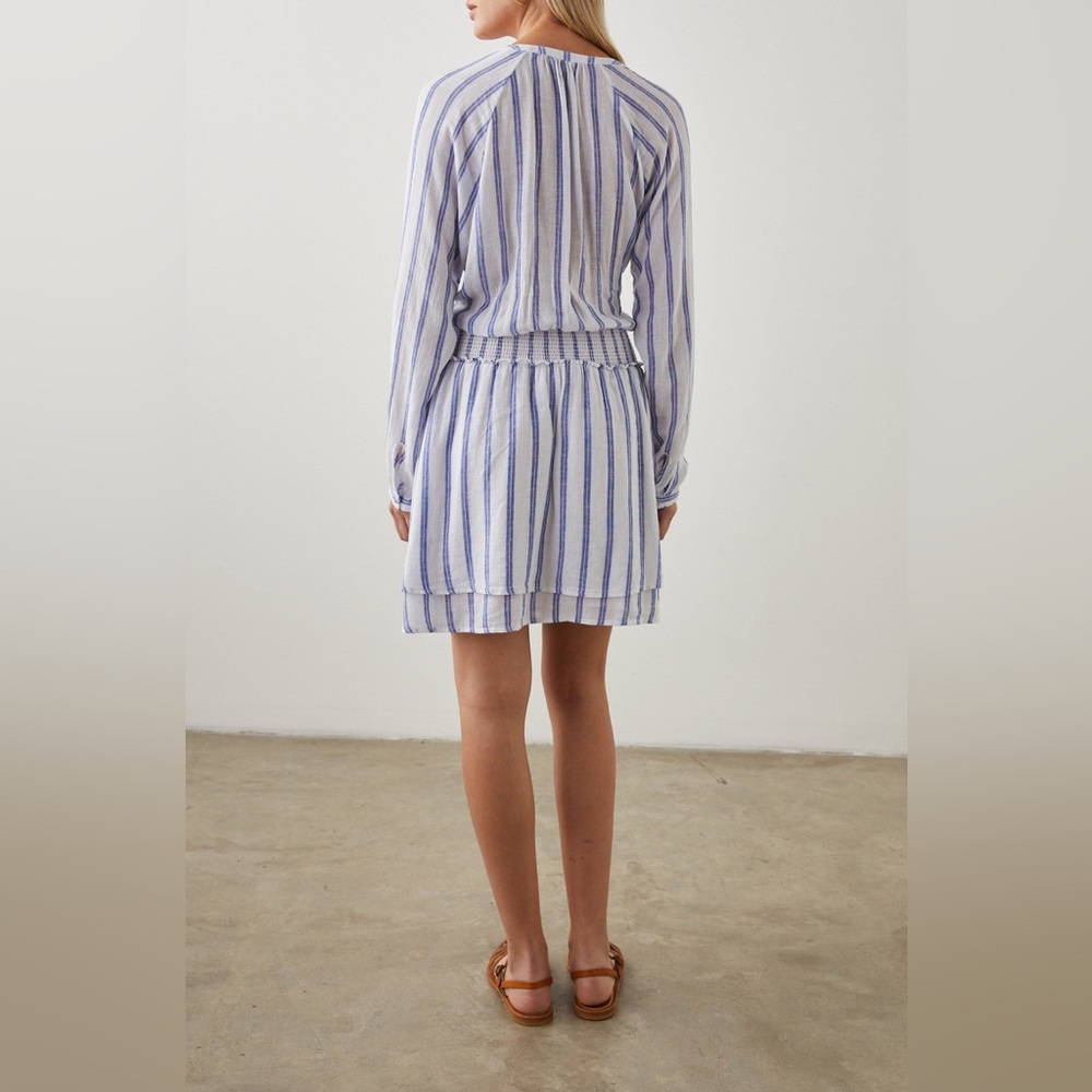 RAILS “Jasmine” White and Blue Stripe Long Sleeve Smocked Waist Dress - Picture 3 of 11